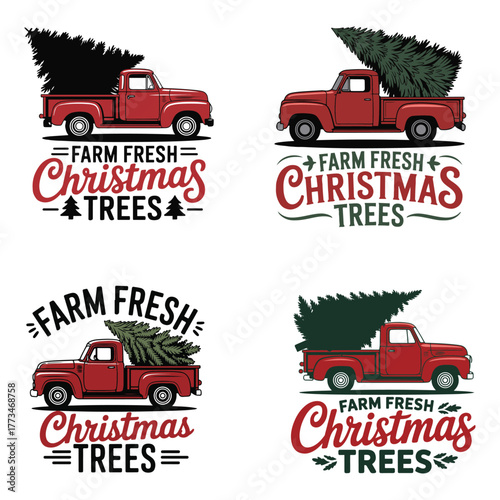 Charming Christmas tree farm delivery trucks bringing holiday joy and festive spirit with farm fresh trees for seasonal celebrations and vintage vibes