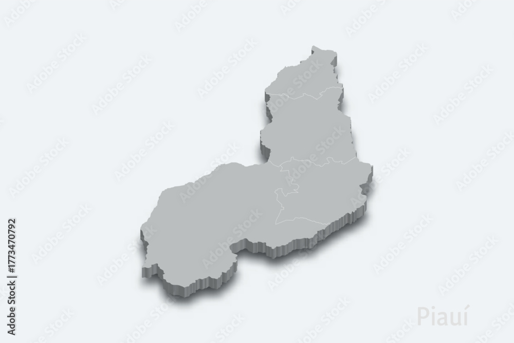 Obraz premium Piaui 3d map with borders regions. State of Brazil