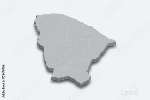 Ceara 3d map with borders regions. State of Brazil