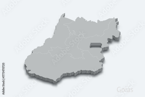 Goias 3d map with borders regions. State of Brazil