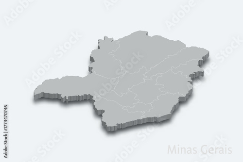 Minas Gerais 3d map with borders regions. State of Brazil