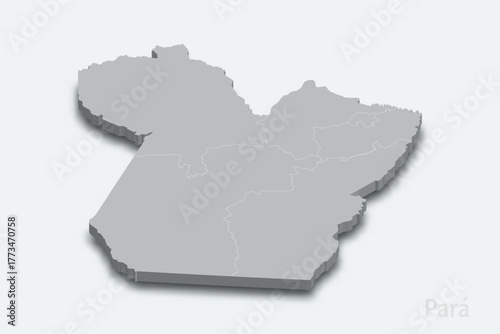 Para 3d map with borders regions. State of Brazil