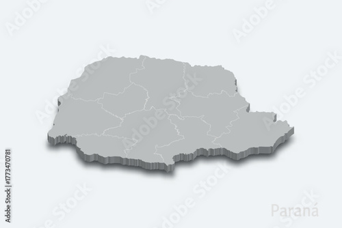 Parana 3d map with borders regions. State of Brazil