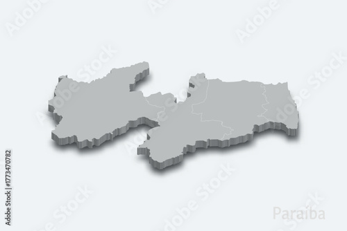 Paraiba 3d map with borders regions. State of Brazil