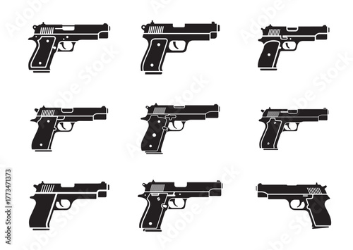 Pistol icon set, Pistol silhouette vectors