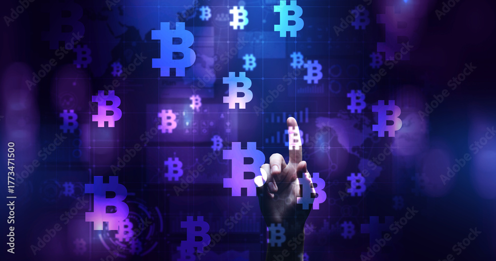 Naklejka premium Bitcoin cryptocurrency trading and investment concept. Financial technology, Fintech and digital money.