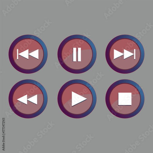 Media Player Control Buttons Set Play Pause Stop Rewind Icons