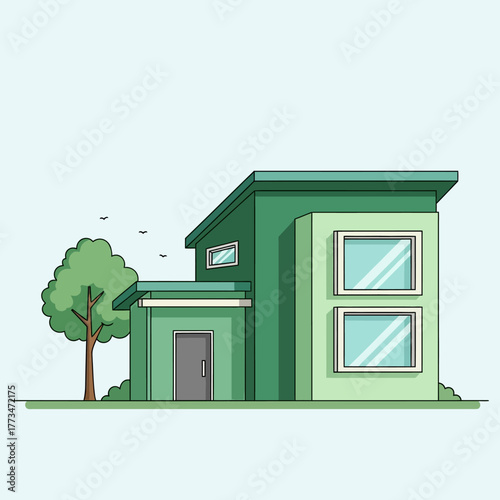 Green modern house facade