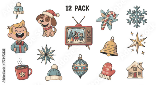 Cute Christmas Stickers Pack Festive Holiday Icons for Decorations and Crafts