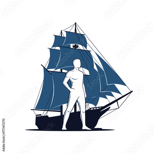 Sailor man and old vessel