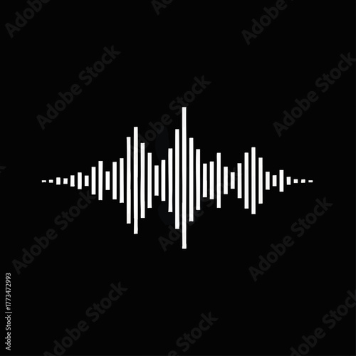 Audio waveform vector illustration. Minimalist sound wave icon with a microphone silhouette. Graphic symbol for music, voice, and podcasting concepts.