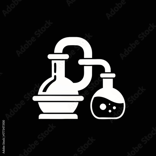 Distillation apparatus glyph icon. Flat vector illustration of a chemistry lab experiment. Science and alchemy symbol isolated on a black background