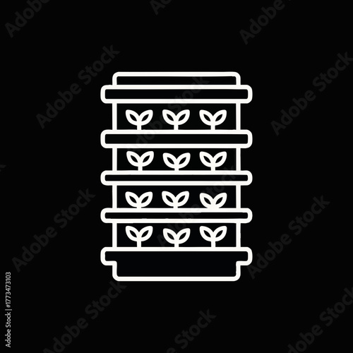 Vertical farm line icon. Hydroponics and sustainable agriculture symbol. Minimalist outline vector illustration for urban farming and agritech concepts.