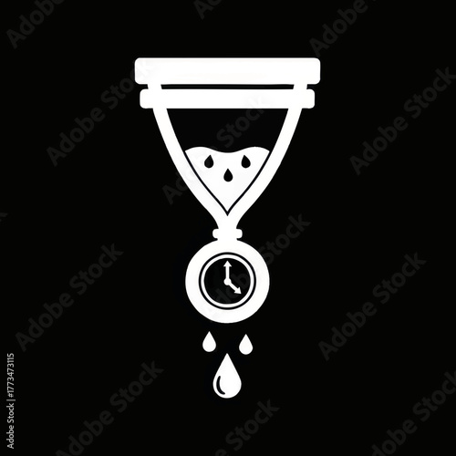 A conceptual time icon combining an hourglass and a clock. Minimalist black and white vector illustration symbolizing deadlines, urgency, and the passage of time.