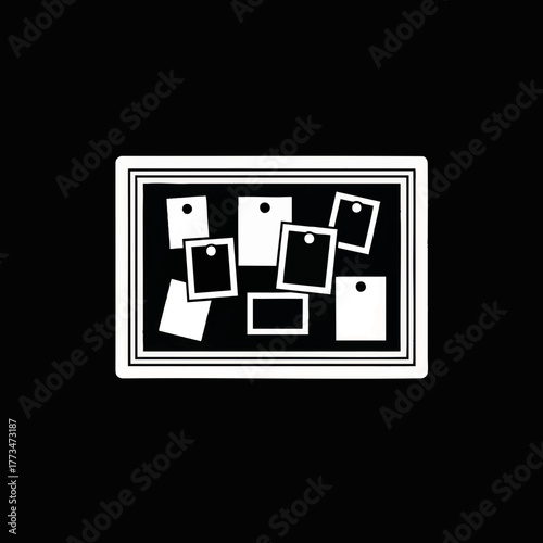 Bulletin board icon with pinned notes. Minimalist flat design vector illustration. Symbol for announcements and community information