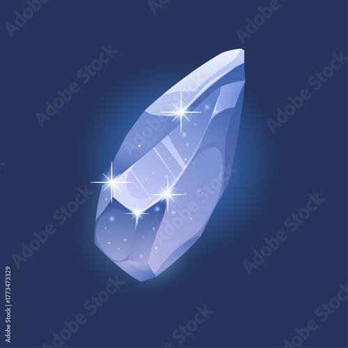 Sparkling translucent crystal with geometric facets emitting a soft glow