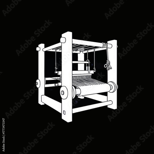 Traditional wooden weaving loom line art icon. Minimalist vector illustration of a textile craft tool. Graphic symbol for handmade products