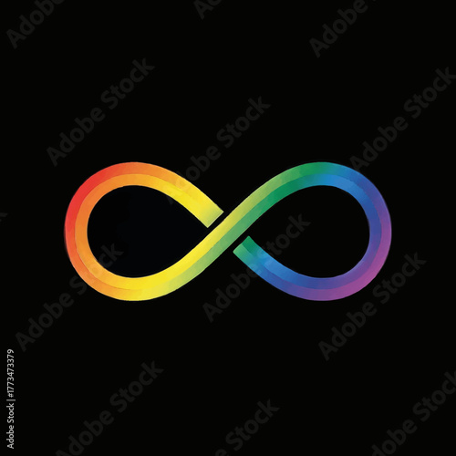Rainbow infinity symbol for neurodiversity and autism acceptance. Colorful vector icon representing pride and inclusivity. Graphic design element isolated on black background