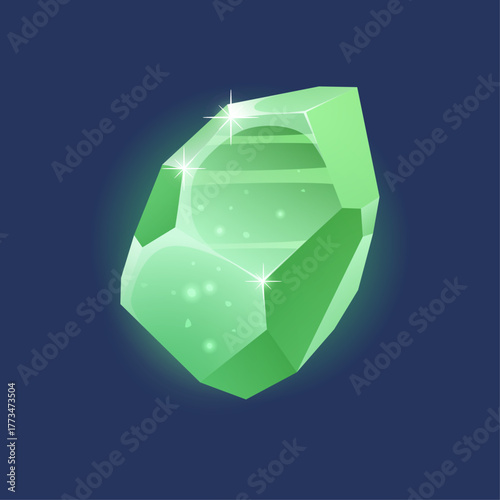 Green Gemstone Sparkle Faceted Crystal Mineral Illustration on Dark Background