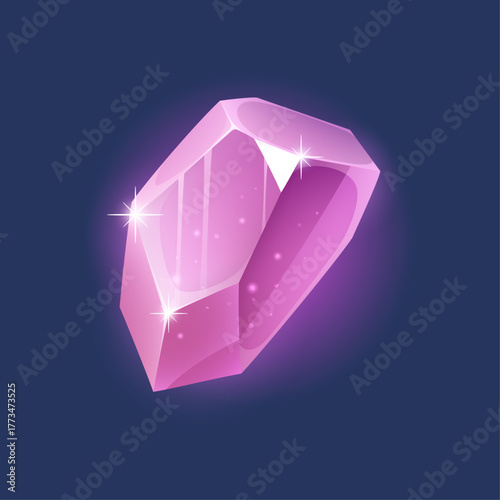 Mystical glowing pink crystal concept, a valuable and sparkling fantasy gem icon asset illustration