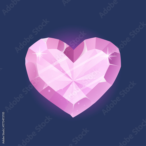 Sparkling pink heart-shaped diamond gemstone glowing with bright sparkles illustration