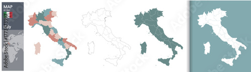 Blank Outline Map of Italy with Regional Borders