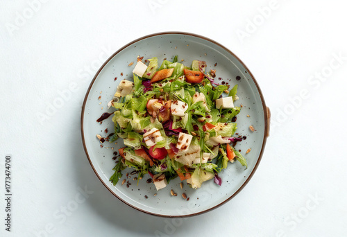 Fresh and vibrant chopped salad with feta cheese and herbs