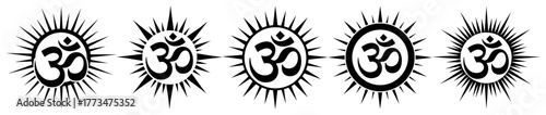 Om Symbol Sunburst Icons Set Spiritual Emblem Vector Collection