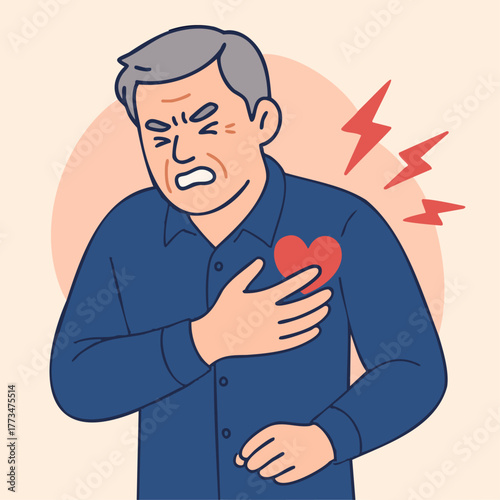 Man chest pain symptom and heart attack risk illustration
