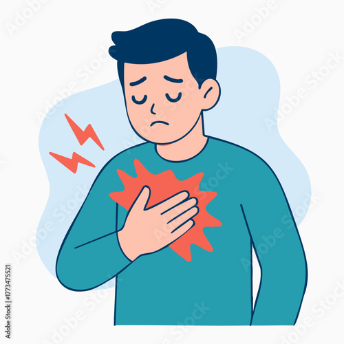 Man chest pain symptom and heart attack risk illustration