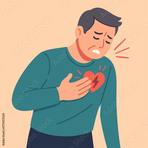 Man chest pain symptom and heart attack risk illustration