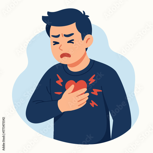 Man chest pain symptom and heart attack risk illustration