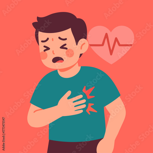 Man chest pain symptom and heart attack risk illustration