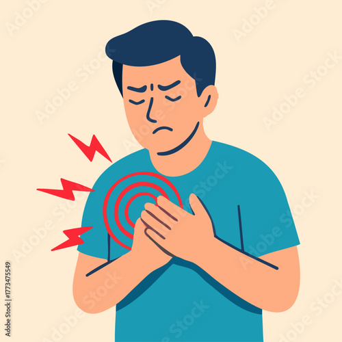 Man chest pain symptom and heart attack risk illustration