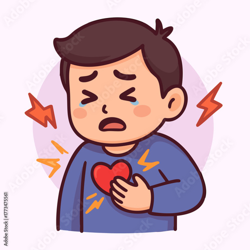 Man chest pain symptom and heart attack risk illustration Kawai