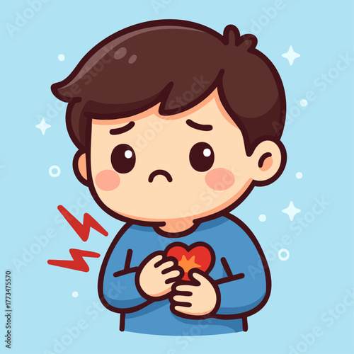 Man chest pain symptom and heart attack risk illustration Kawai