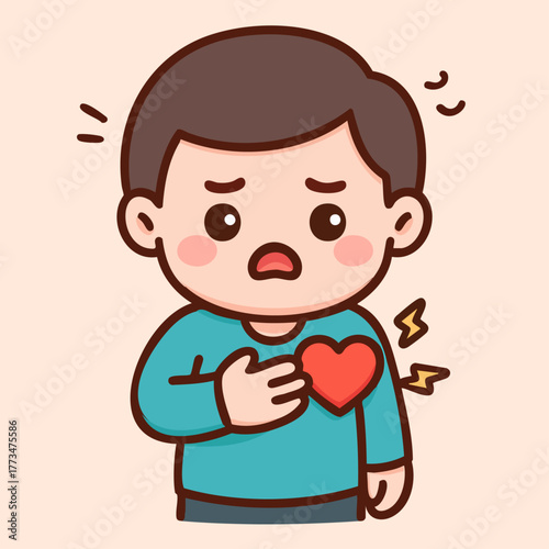 Man chest pain symptom and heart attack risk illustration Kawai