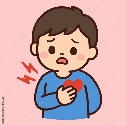 Man chest pain symptom and heart attack risk illustration Kawai