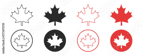 Canadian maple leaf icon vector, red and white flag symbol, isolated national emblem, patriotic design, leaves, tree illustration, made in Canada on transparent background