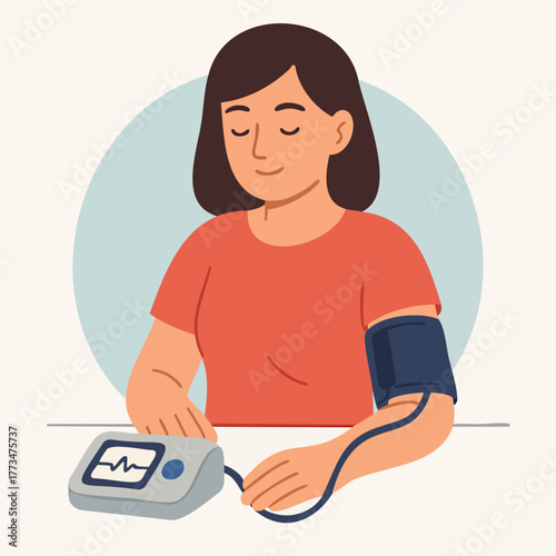 Woman checking her blood pressure with doctor illustration