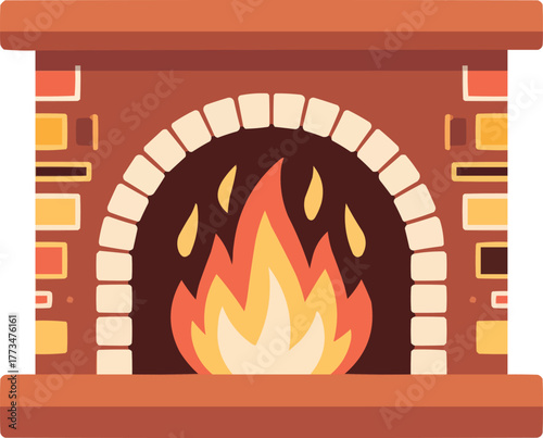 Cartoon Fireplace Illustration  Cozy Home Interior with Burning Fire