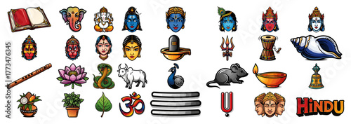 Photos Hinduism Icons and Symbols Vector Set