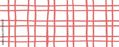 Organic hand-drawn vector plaid pattern with irregular pink lines on a dark contrasting background