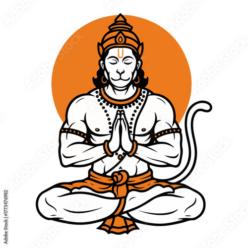 Meditating Lord Hanuman in Yoga Pose Hindu God Mascot Vector Illustration