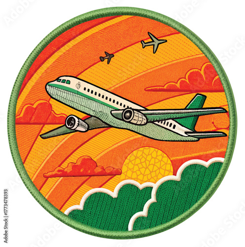 Embark on Adventure: Vintage Airplane Soaring Through Sunset Skies, Perfect for Travel Enthusiasts and Aviation Art Collectors. Nostalgic Charm with a Modern Twist