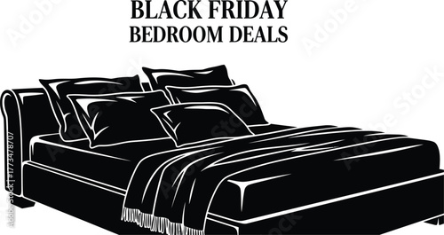 Snuggle into savings with Black Friday bedroom deals for cozy sleep and stylish decor on sale now black and white vector illustration style