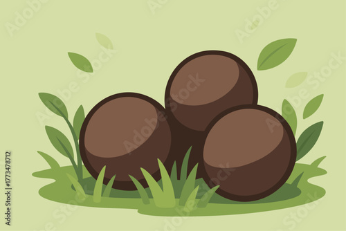Tropical coconuts resting on green grass representing natural freshness simplicity and organic lifestyle