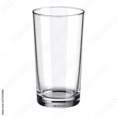 A transparent, cylindrical glass, empty, with a thick base, shown against a black backdrop