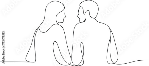 Minimalist black line art of a couple facing each other