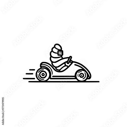 Vector art of a whimsical illustration of a pastry chef speeding in a gokart, , blending culinary charm with playful racing excitement in a unique scene